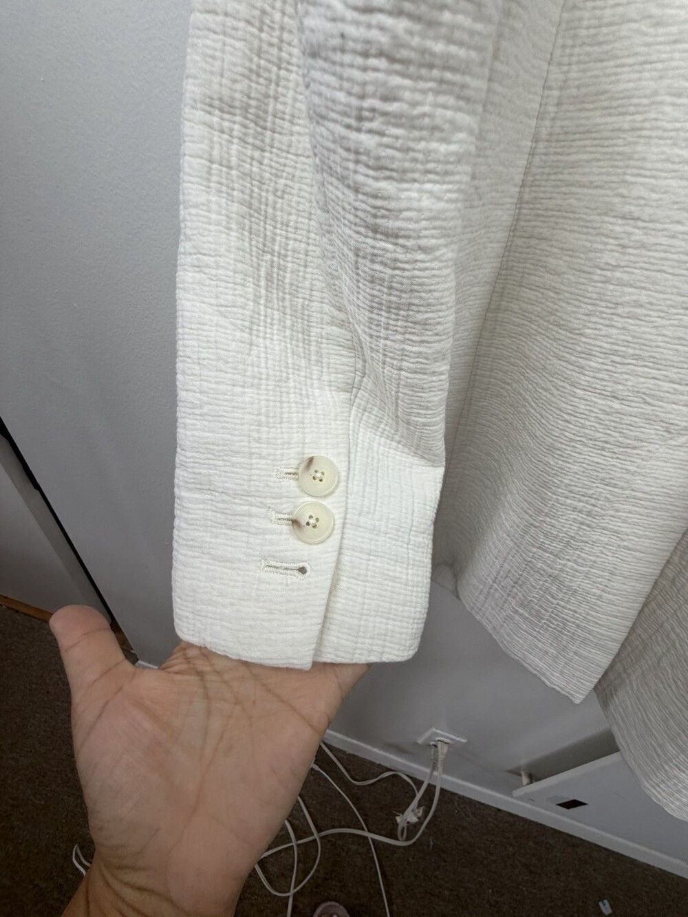 Talbots White Textured Crinkle Gauze Cotton Blazer Jacket Single Button Size 10 - Picture 4 of 12